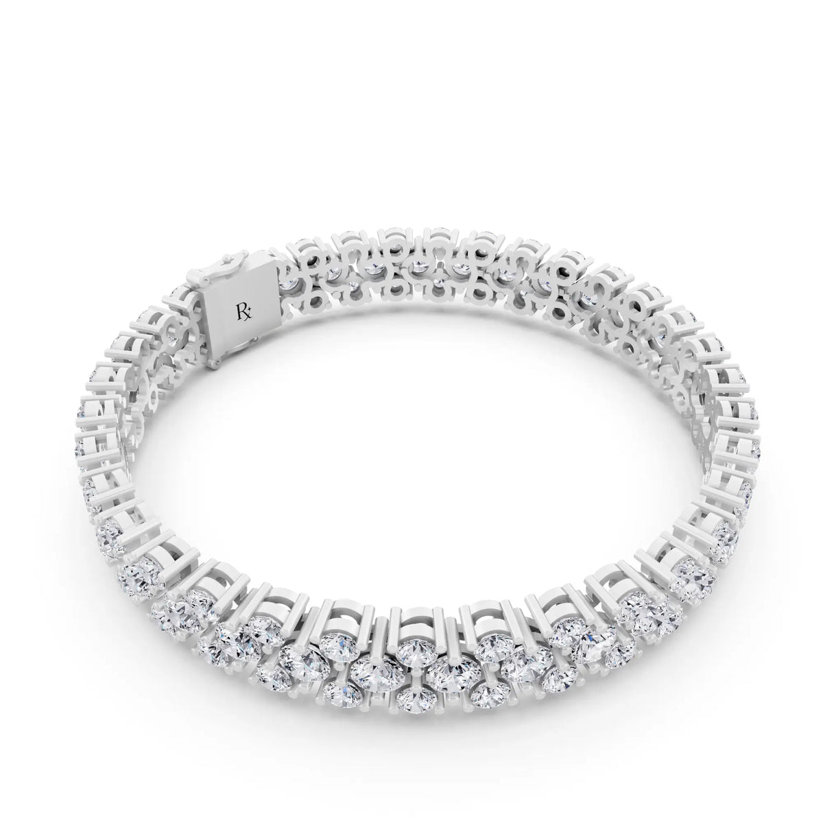 14K White Gold Multi Row Round Cut Diamond Tennis Bracelet - Left