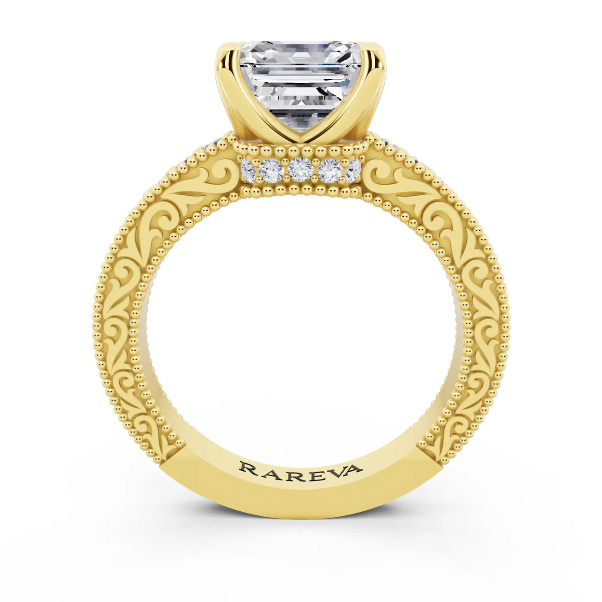 14 KT Yellow Gold Asscher Cut Diamond Vintage - through finger