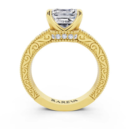 14 KT Yellow Gold Asscher Cut Diamond Vintage - through finger