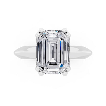 18 KT White Gold Emerald Cut Diamond Solitaire Ring with Knife Edge Band - top angle
