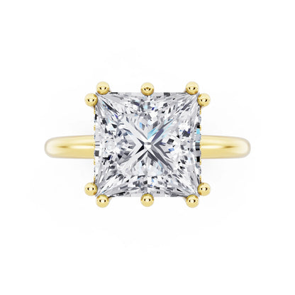 18 KT Yellow Gold Princess Cut Diamond Solitaire Ring with Hidden Accent Basket - top angle