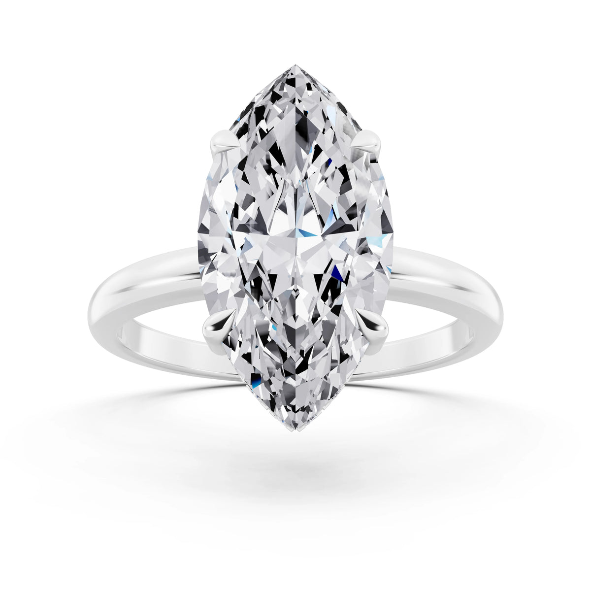 18 KT White Gold Marquise Cut Diamond Solitaire Ring with Hidden Halo - front view
