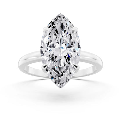 18 KT White Gold Marquise Cut Diamond Solitaire Ring with Hidden Halo - front view