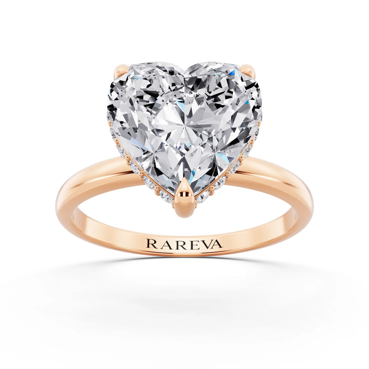 18 KT Rose Gold Heart Cut Diamond Hidden Halo Solitaire Ring - front view