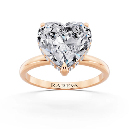 18 KT Rose Gold Heart Cut Diamond Hidden Halo Solitaire Ring - front view