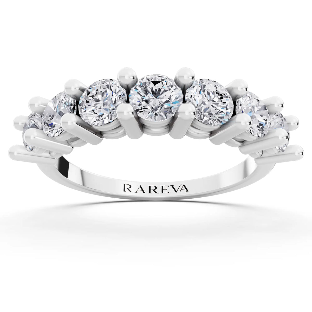 Platinum Seven Stone Round Cut Diamond Half Eternity Wedding Band - 1.8mm - Front