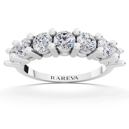 Platinum Seven Stone Round Cut Diamond Half Eternity Wedding Band - 1.8mm - Front