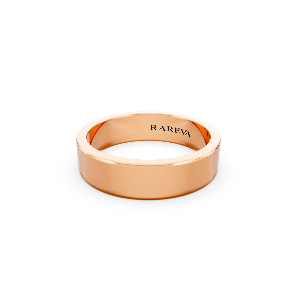 14K Rose Gold Men's Soft Edge Flat Wedding Band - 5mm - Close up