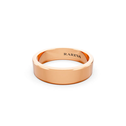 14K Rose Gold Men's Soft Edge Flat Wedding Band - 5mm - Close up