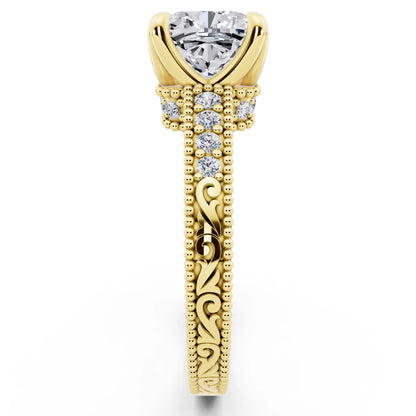 14 KT Yellow Gold Cushion Cut Diamond Vintage - side view