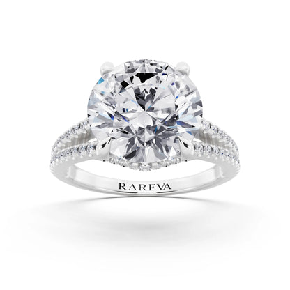 18 KT White Gold Round Cut Diamond Ring with Pavé Split Shank - front view
