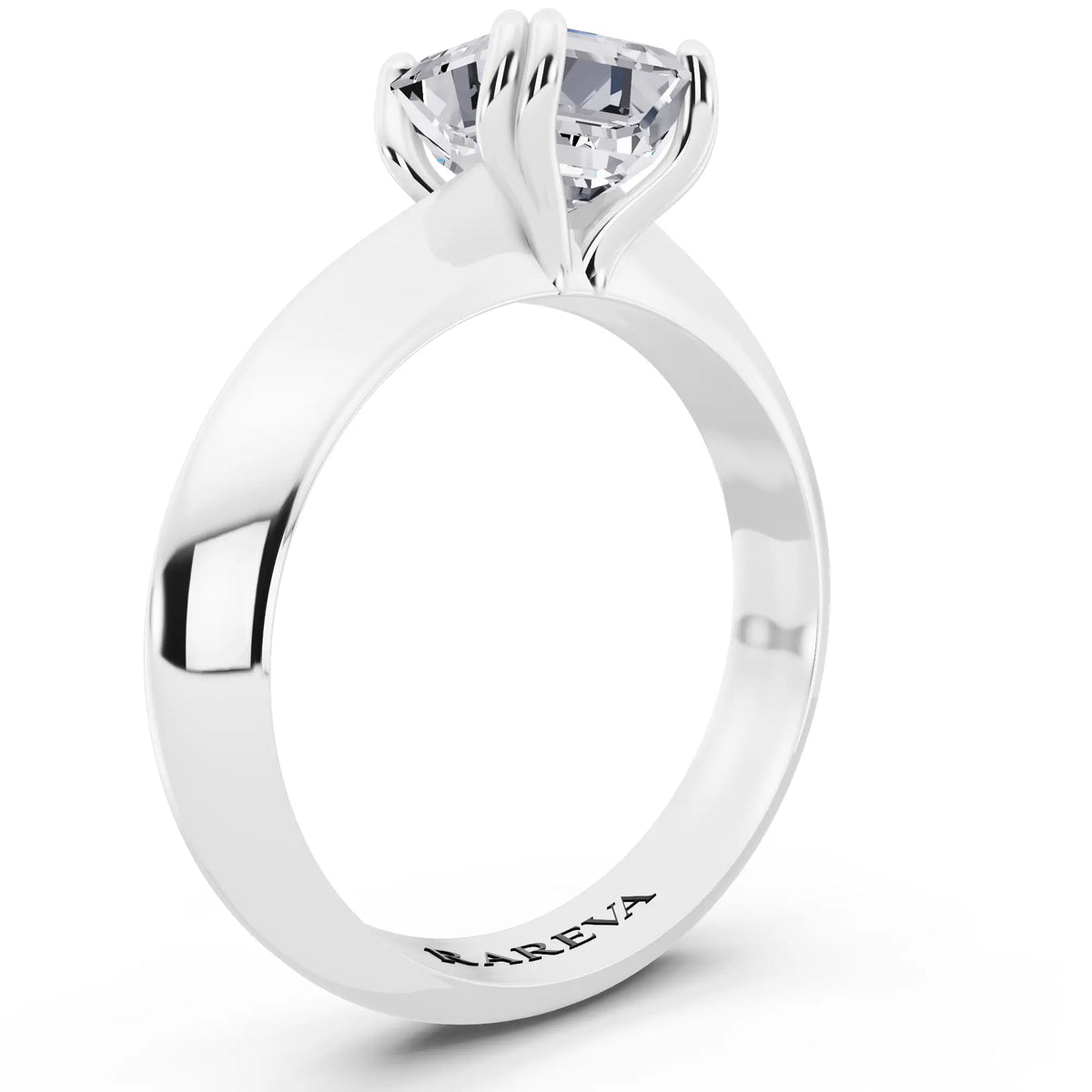 Platinum Asscher Cut Diamond Solitaire Ring with Knife Edge Band - top view