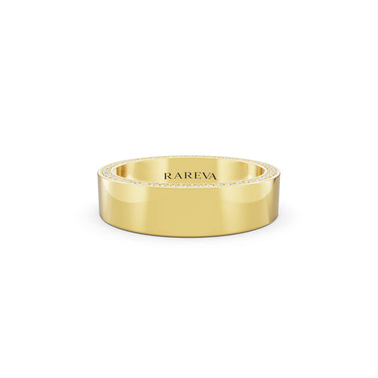14K Yellow Gold Men's Round Cut Diamond Side Pave Band - 5mm - Front
