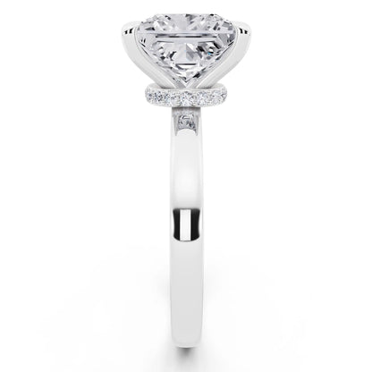Platinum Princess Cut Diamond Solitaire Ring with Pave Collar - side view