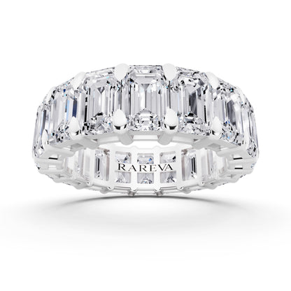 Platinum Emerald Cut Diamond Eternity Band - 5.3mm - 6.00ctw - Front