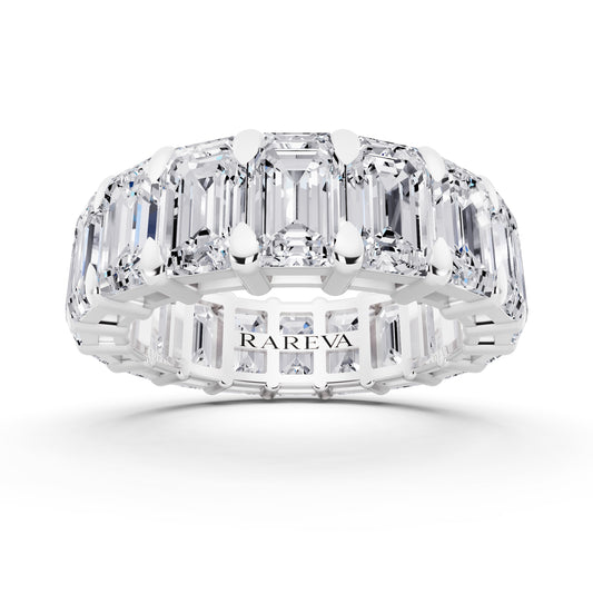 Platinum Emerald Cut Diamond Eternity Band - 5.3mm - 6.00ctw - Front