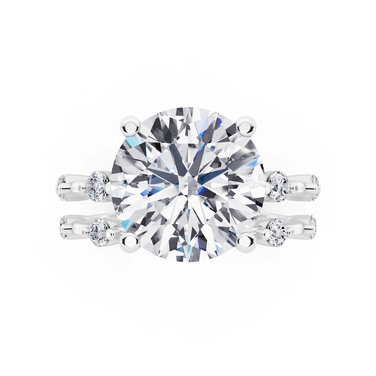 Platinum Round Cut Diamond Ring with Floating Accent Band - top angle