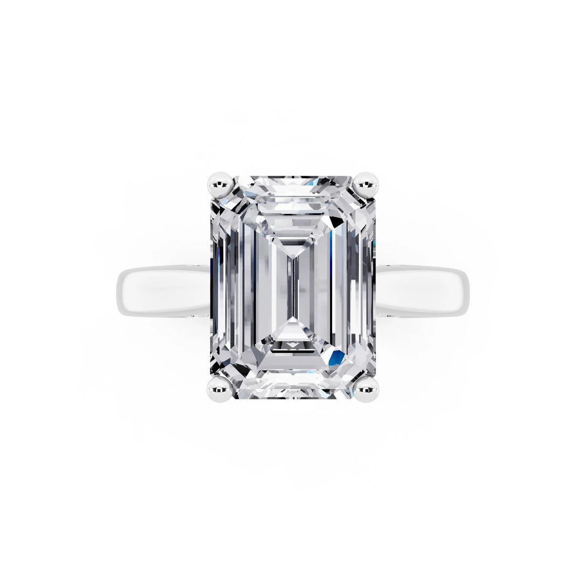 14 KT White Gold Emerald Cut Diamond Solitaire Ring with Hidden Accent - top angle