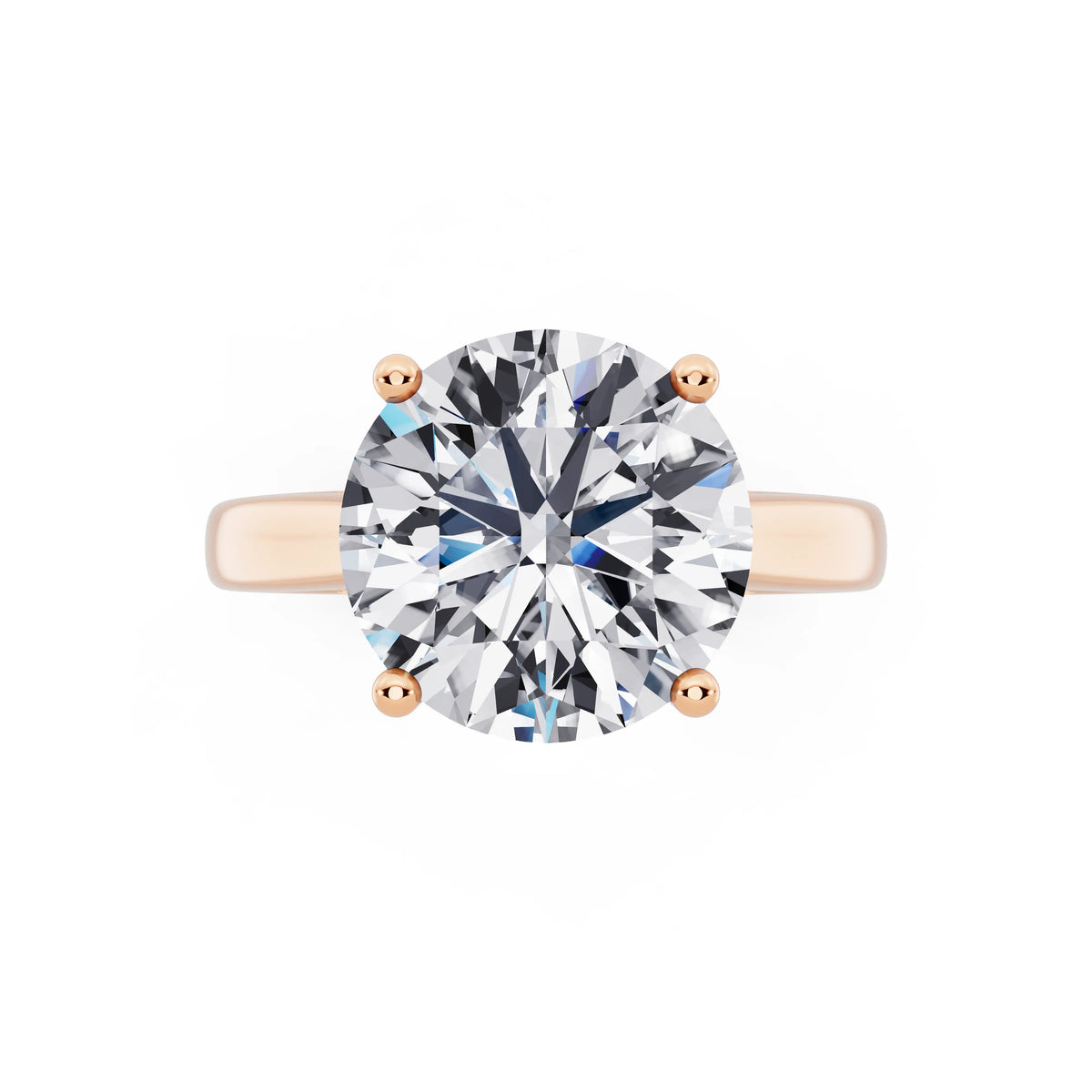 14 KT Rose Gold Round Cut Diamond Solitaire Ring with Hidden Accent - top angle
