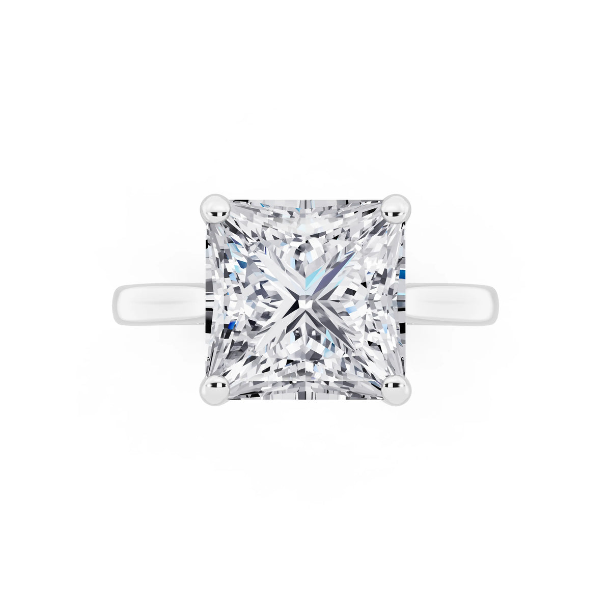 14 KT White Gold Princess Cut Diamond Solitaire Ring with Cathedral Band - top angle