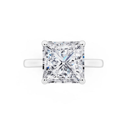 14 KT White Gold Princess Cut Diamond Solitaire Ring with Cathedral Band - top angle