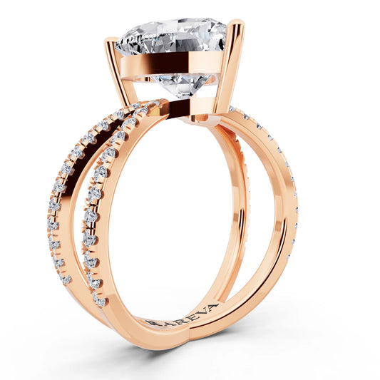 14 KT Rose Gold Heart Cut Diamond Ring with Twisted Split Shank - top view