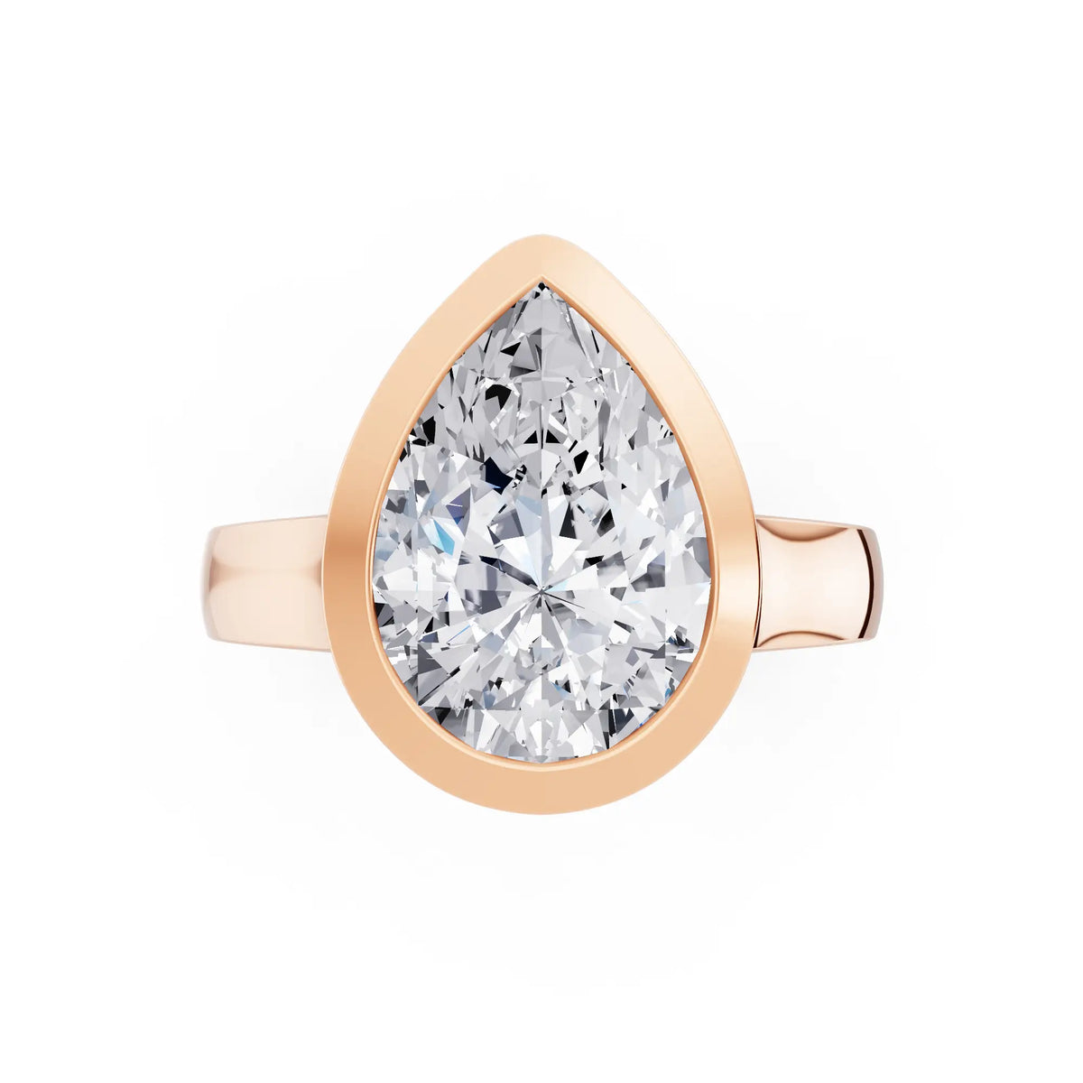 14 KT Rose Gold Pear Cut Diamond Bezel Set Solitaire Ring - front view