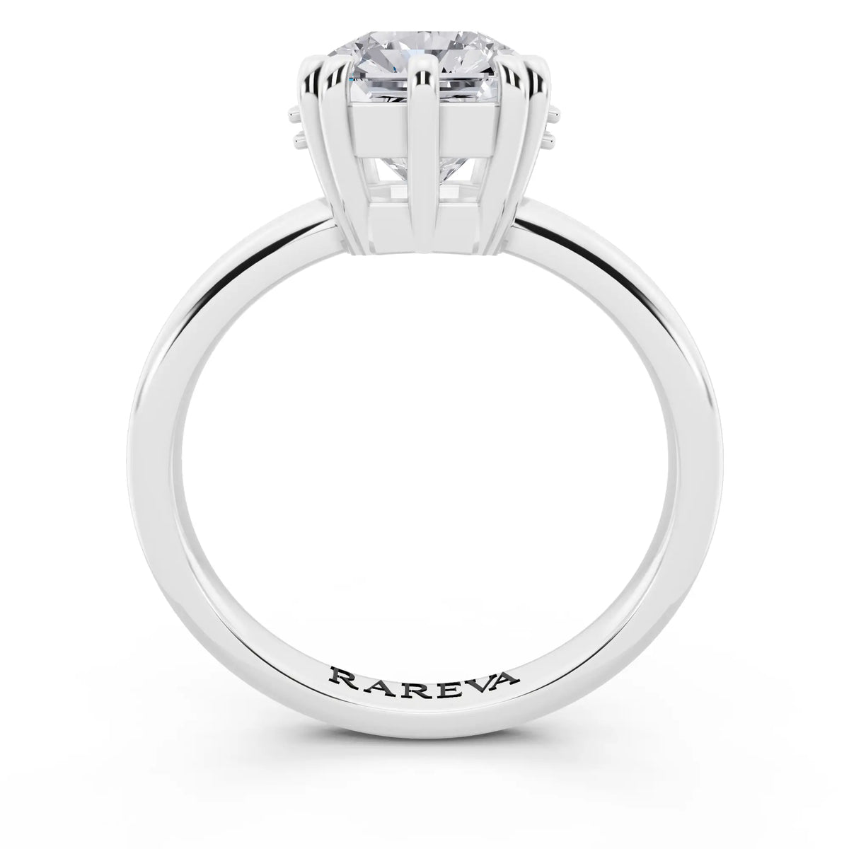 18 KT White Gold Asscher Cut Diamond Solitaire Ring with Hidden Accent Basket - through finger
