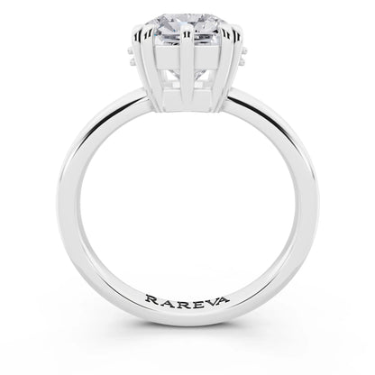 18 KT White Gold Asscher Cut Diamond Solitaire Ring with Hidden Accent Basket - through finger