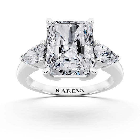 Platinum Radiant Cut Diamond Three Stone Pear Accent Ring - front view