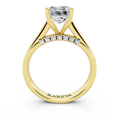 18 KT Yellow Gold Emerald Cut Diamond Solitaire Ring with Hidden Accent - through finger