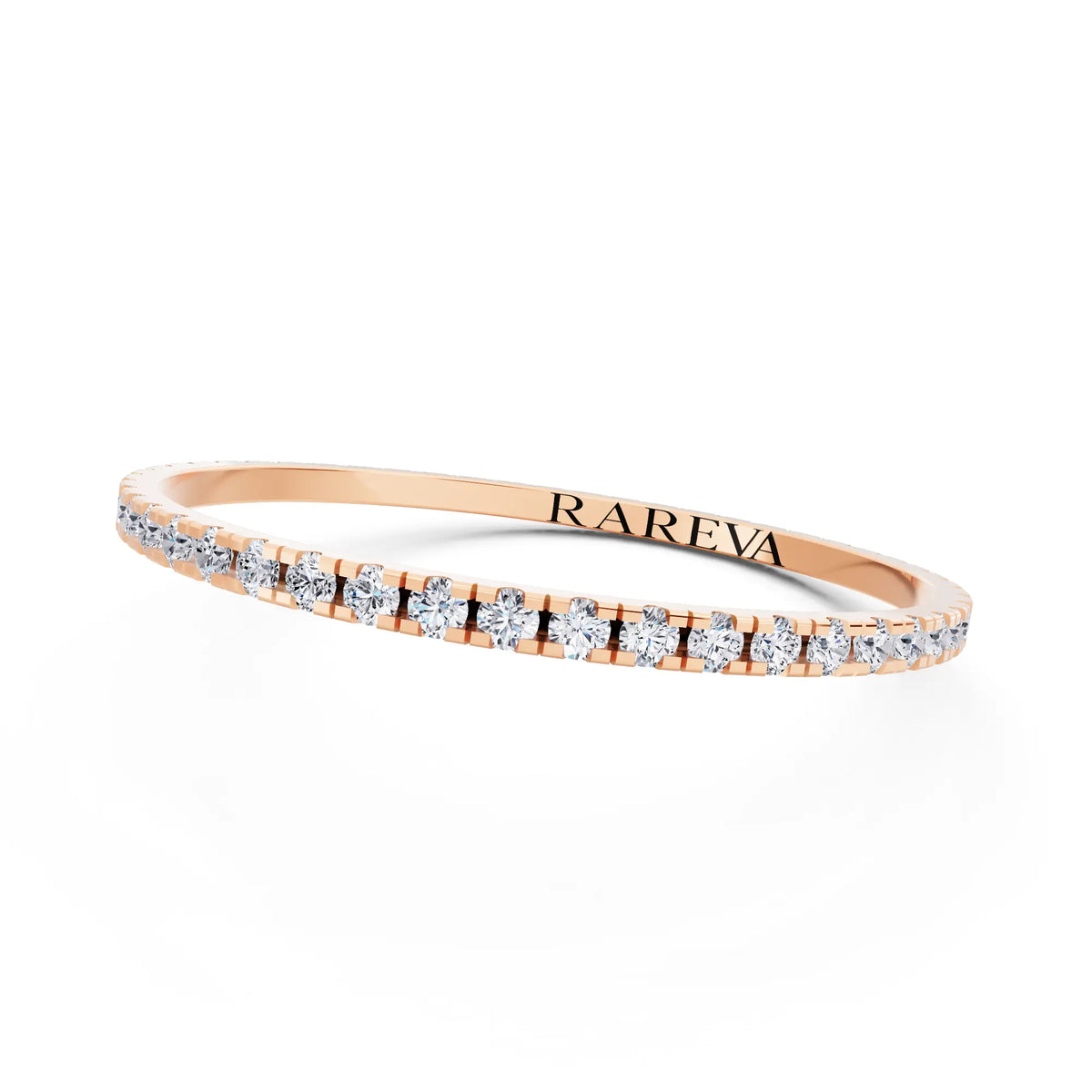 14K Rose Gold Round Cut Diamond Classic Eternity Band - 1.5mm - Close up