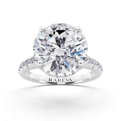 Platinum Round Cut Diamond Ring with Hidden Halo - front view