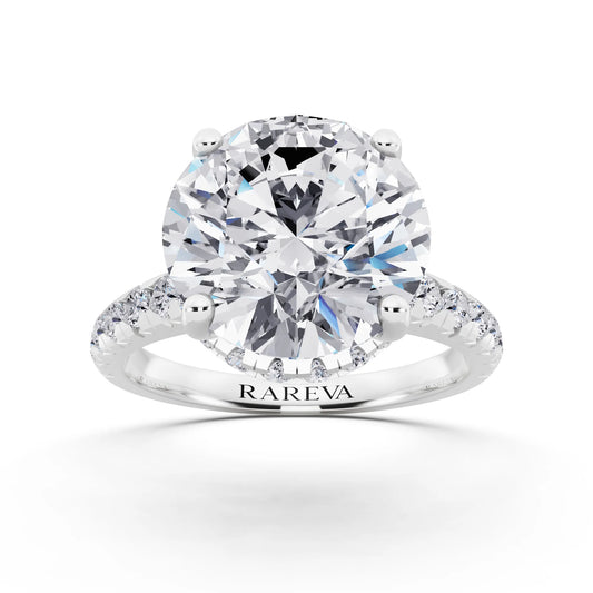 Platinum Round Cut Diamond Ring with Hidden Halo - front view