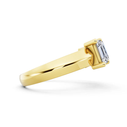 14K Yellow Gold Five Stone Emerald Cut Diamond Half Eternity Wedding Band - 2.7mm - Side