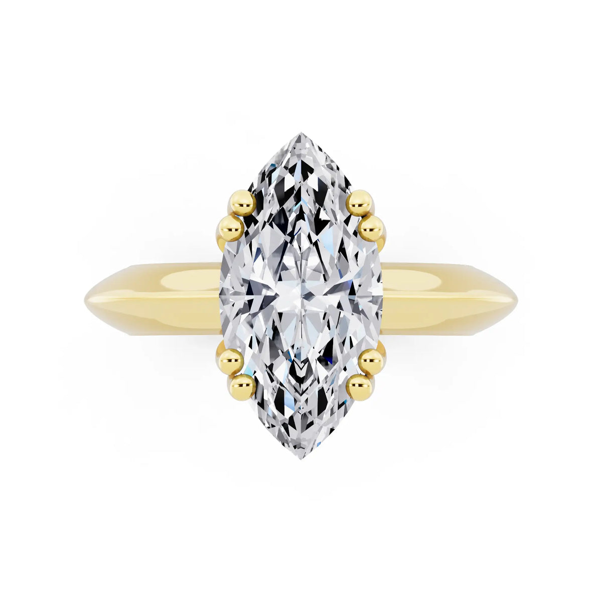 18 KT Yellow Gold Marquise Cut Diamond Solitaire Ring with Knife Edge Band - top angle