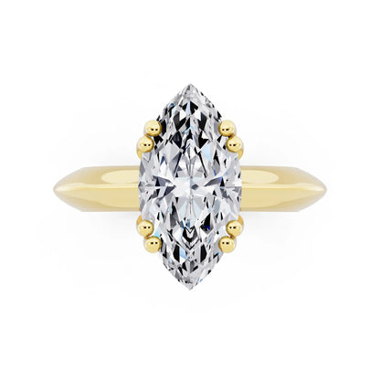 18 KT Yellow Gold Marquise Cut Diamond Solitaire Ring with Knife Edge Band - top angle
