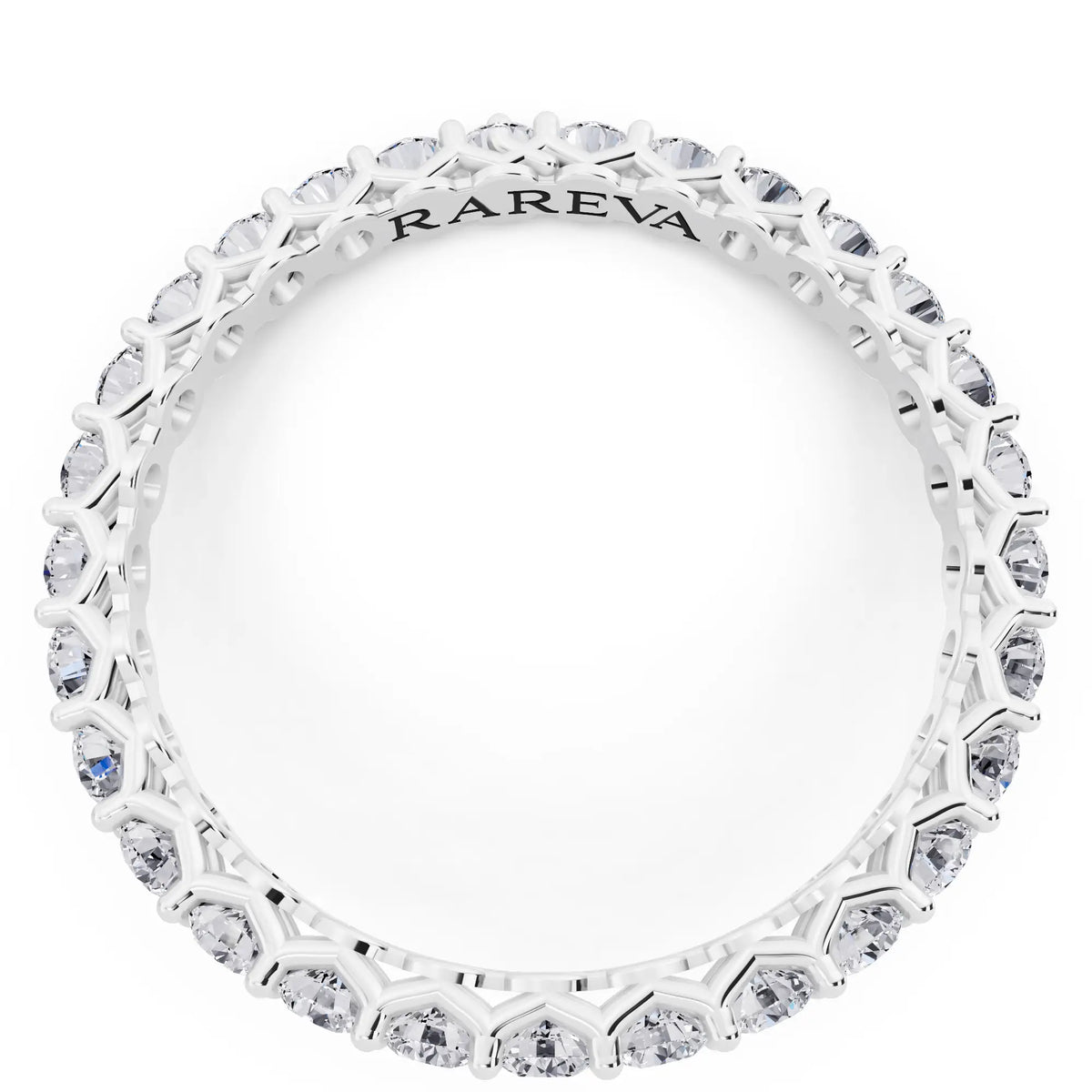 10K White Gold Round Cut Diamond Unity Prong Eternity Band - 2mm - Top