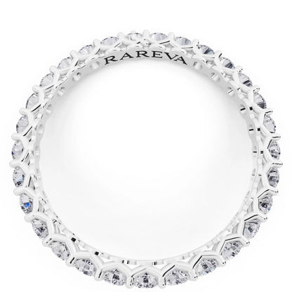 10K White Gold Round Cut Diamond Unity Prong Eternity Band - 2mm - Top