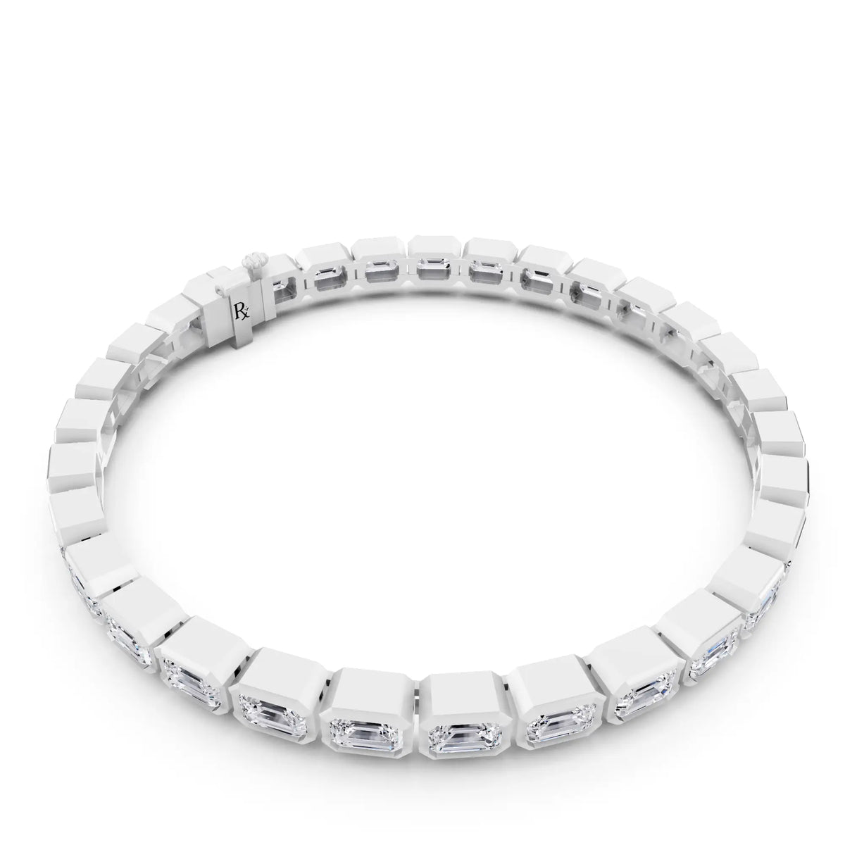 10K White Gold Emerald Cut Bezel Set Diamond Tennis Bracelet - Left