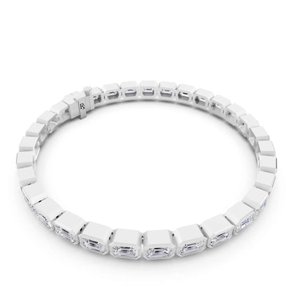 10K White Gold Emerald Cut Bezel Set Diamond Tennis Bracelet - Left