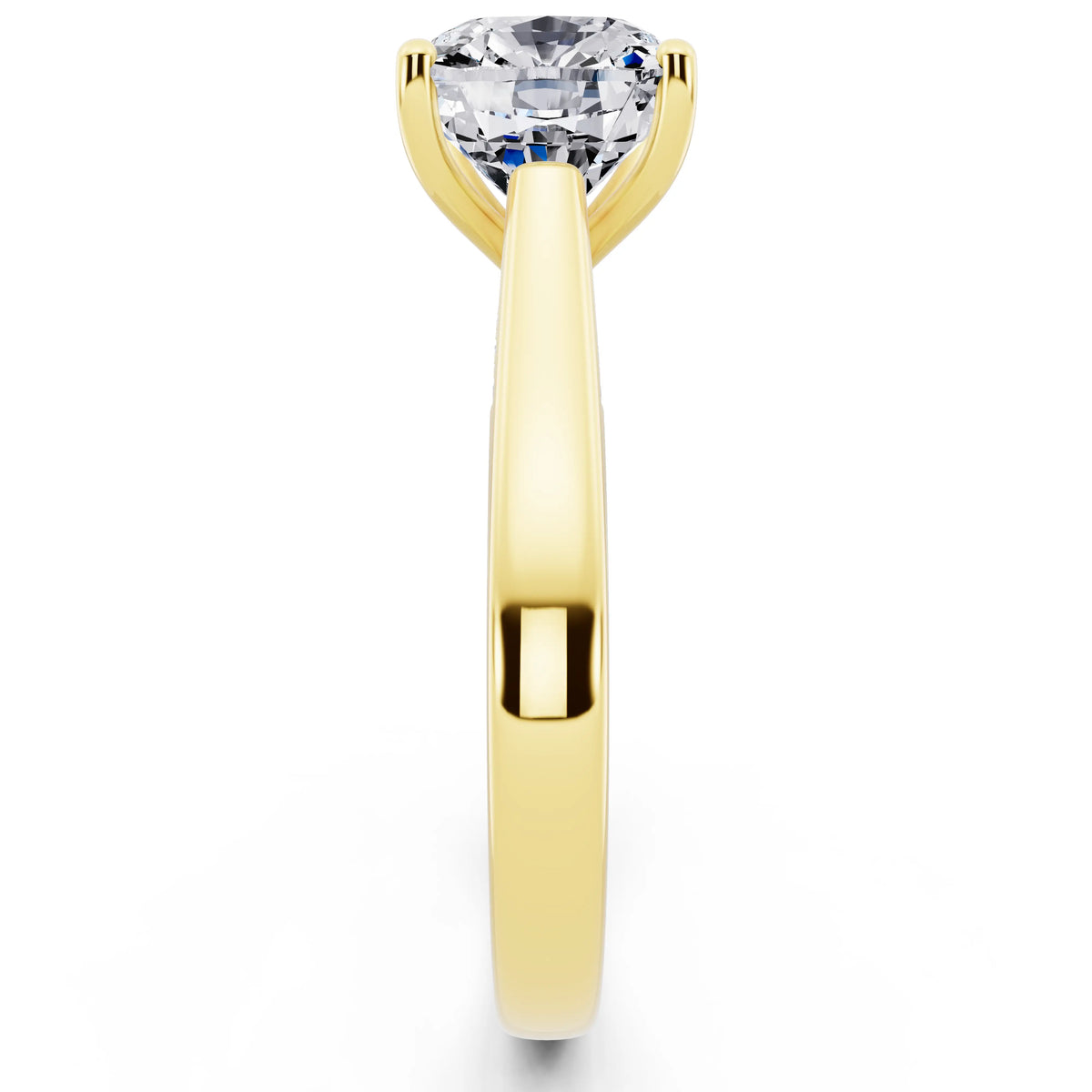 14 KT Yellow Gold Cushion Cut Diamond Solitaire Ring with Hidden Accent - side view