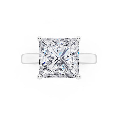 18 KT White Gold Princess Cut Diamond Solitaire Ring with Hidden Accent - top angle