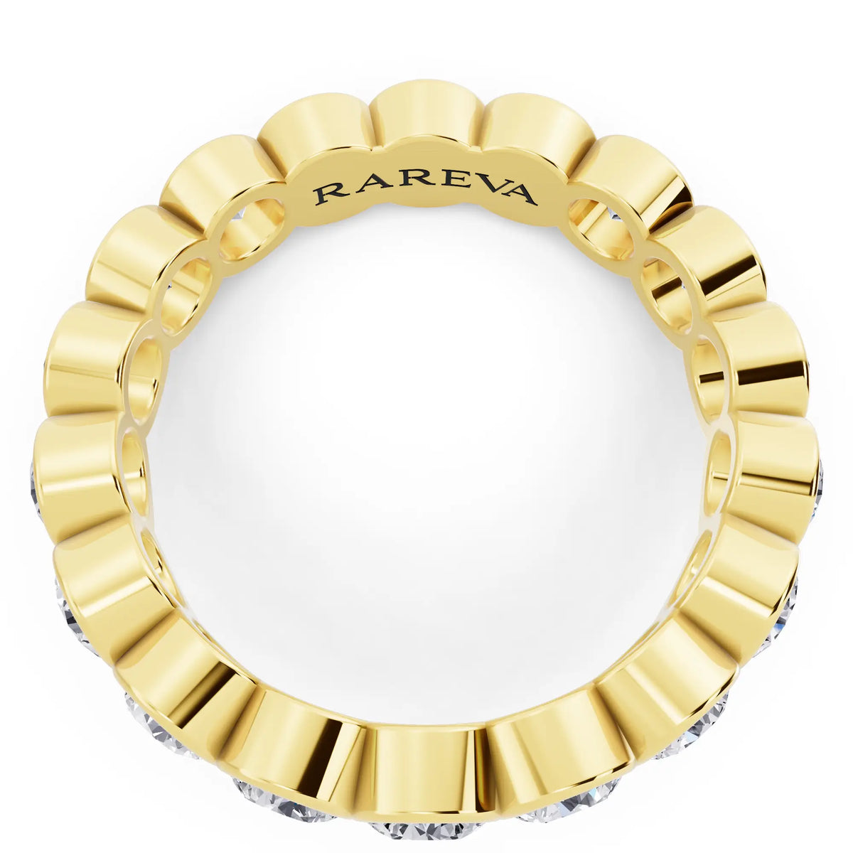 14K Yellow Gold Round Cut Bezel Set Diamond Full Eternity Wedding Band - 4.1mm - Top