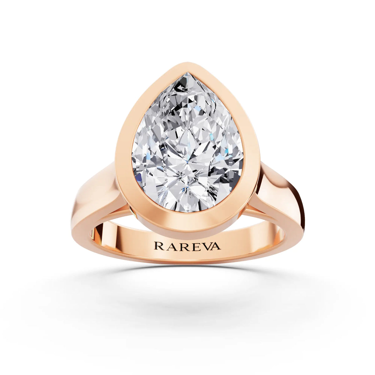 14 KT Rose Gold Pear Cut Diamond Bezel Set Solitaire Ring - top angle