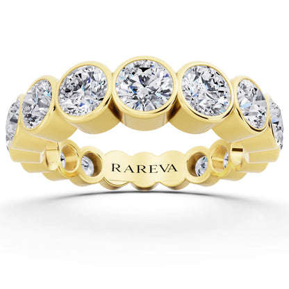 14K Yellow Gold Round Cut Bezel Set Diamond Full Eternity Wedding Band - 4.1mm - Front