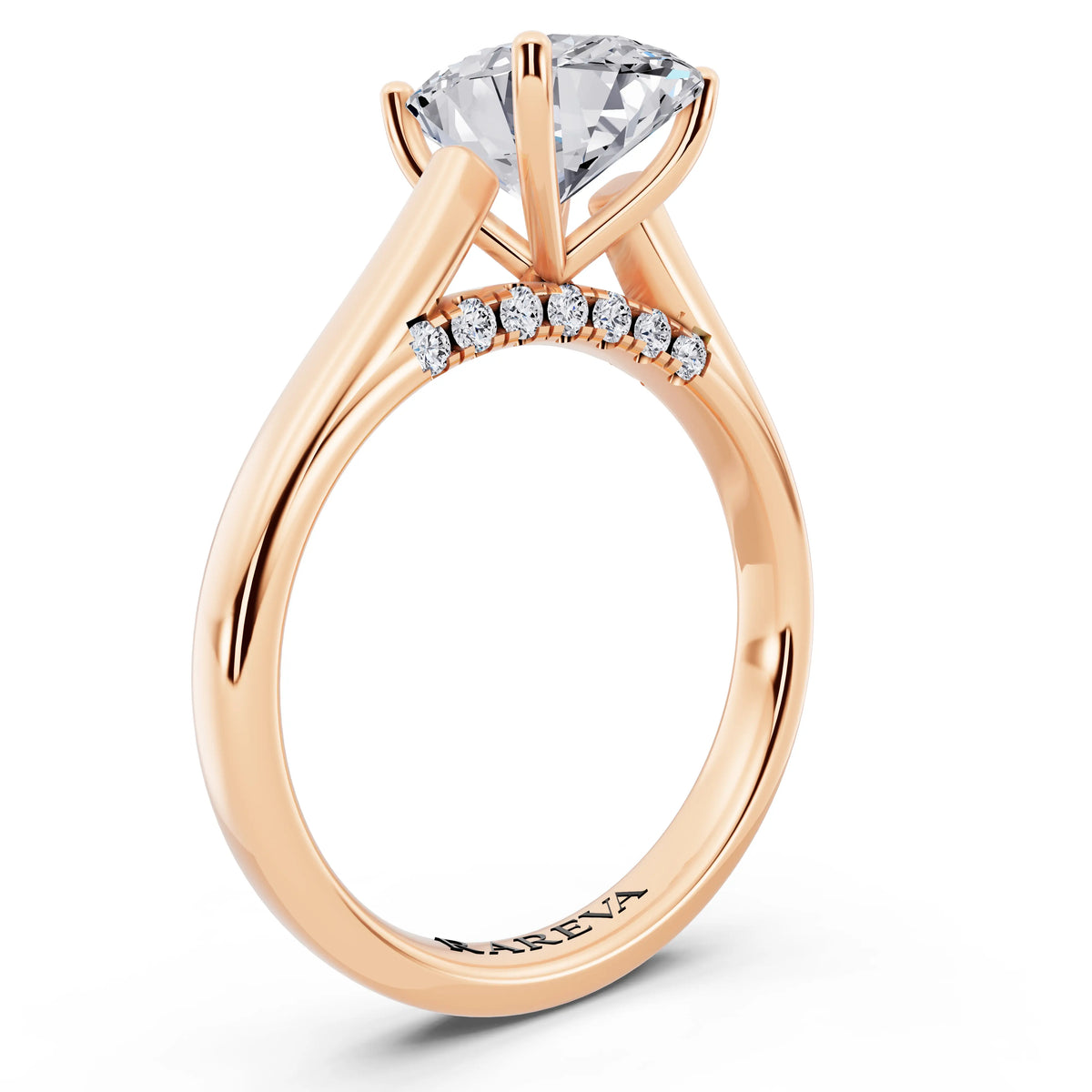 14 KT Rose Gold Oval Cut Diamond Solitaire Ring with Hidden Accent - top view