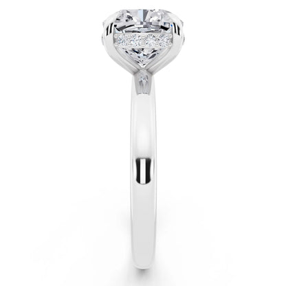 18 KT White Gold Cushion Cut Diamond Hidden Halo Solitaire Ring - side view
