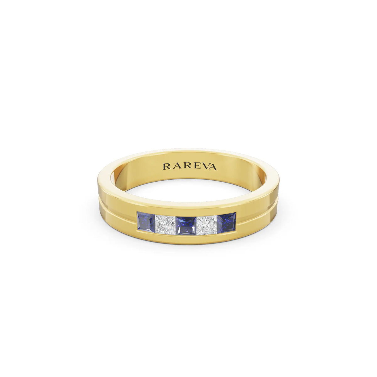 10K Yellow Gold Men's Five Stone Princess Cut Diamond Channel Set Band - 4mm - Front