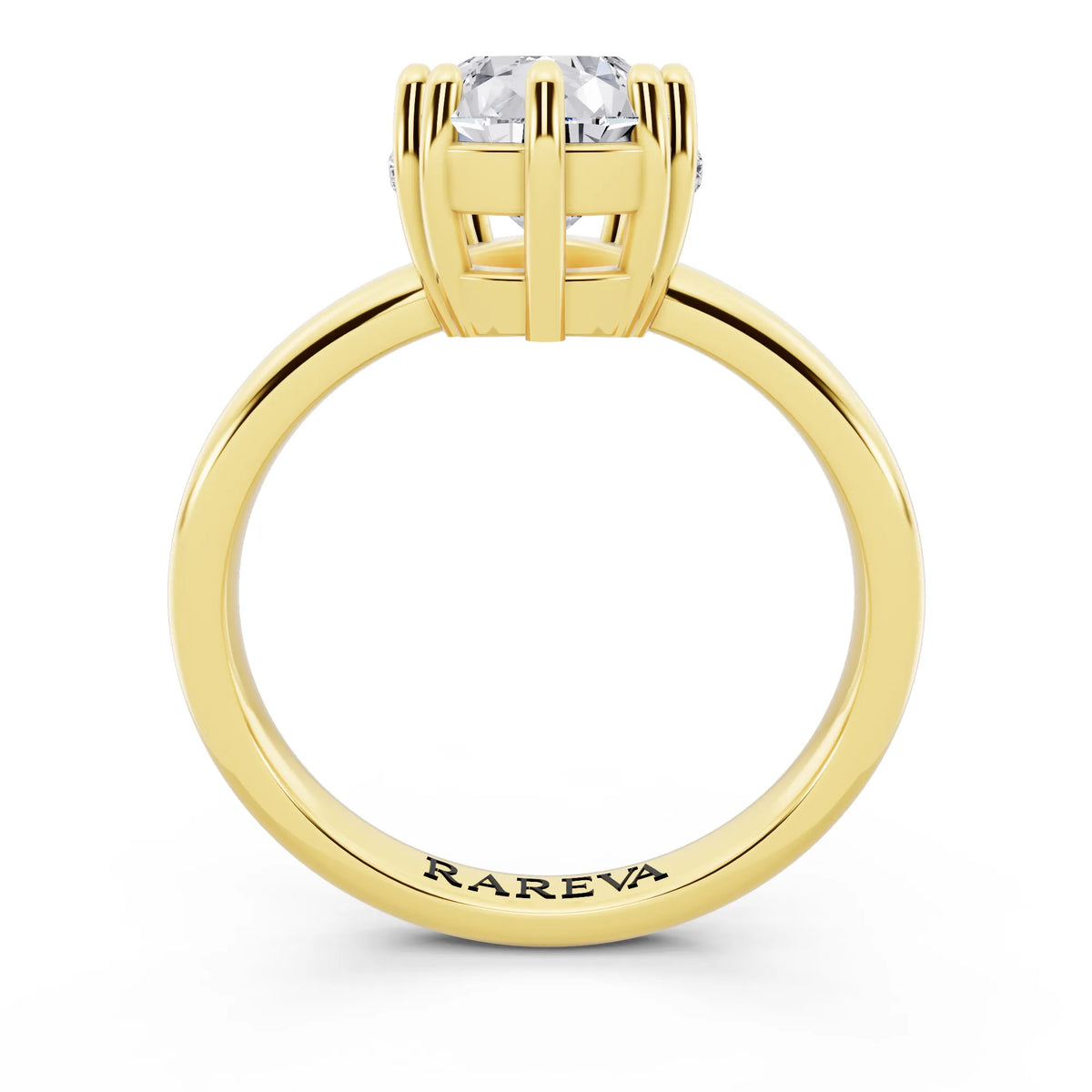 18 KT Yellow Gold Pear Cut Diamond Solitaire Ring with Hidden Accent Basket - through finger